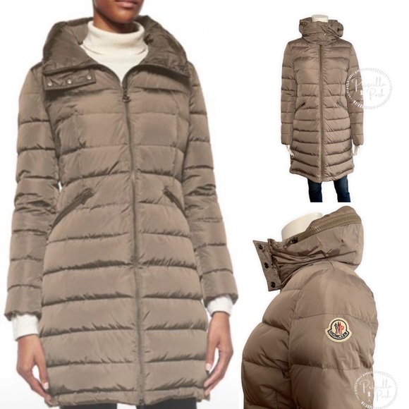 Moncler Jackets & Blazers - Moncler Flamme Long Down Puffer Coat Taupe Beige Flamme